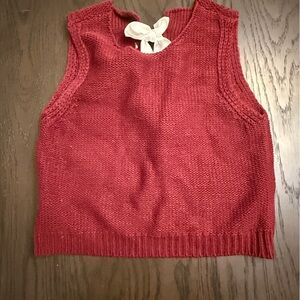 SHEIN Red Knit Tank Top with Cream Bow